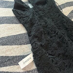 Bardot black lace midi dress